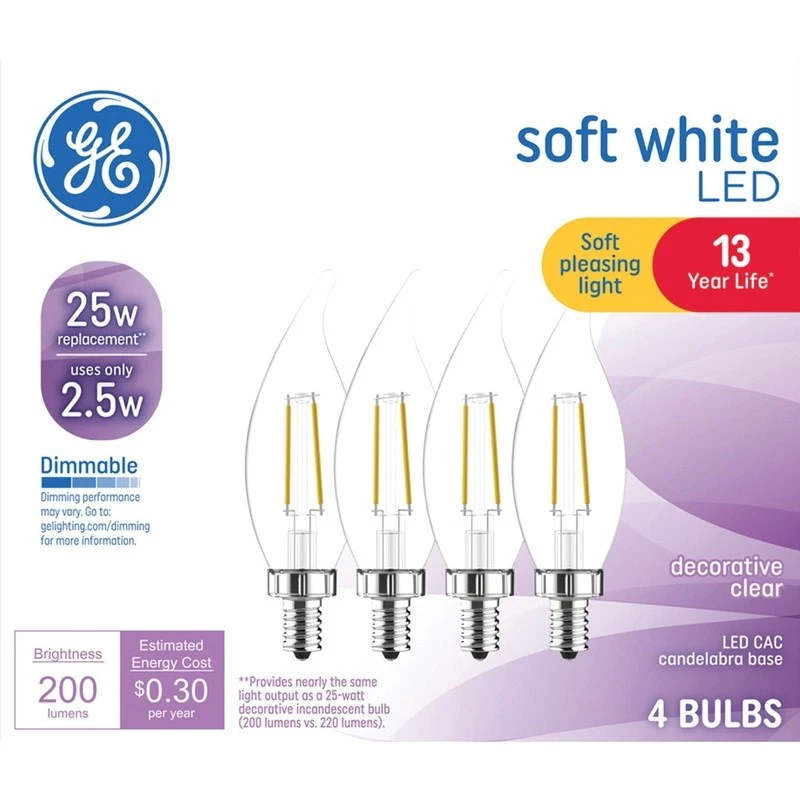 2 Pack Dimmable LED Bulbs 25W Equivalent Soft White CA11 Small Base 200 Lumens - Image 3 of 4