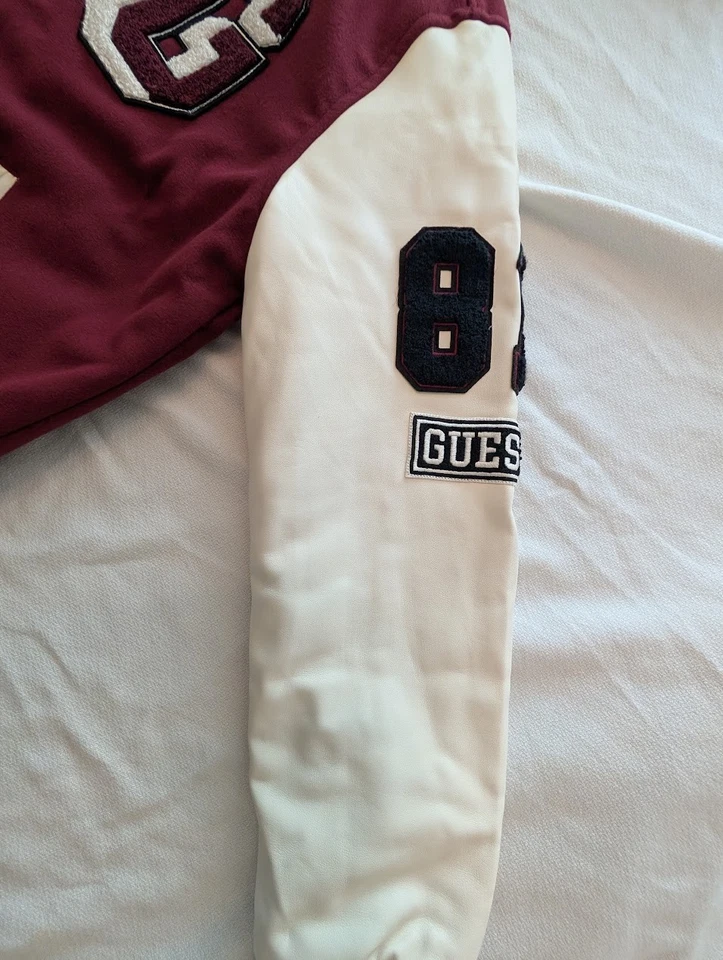 Guess Georges Marciano Varsity Letterman Jacket Sz S ~Maroon & White~ZipOut Hood - Image 2 of 4