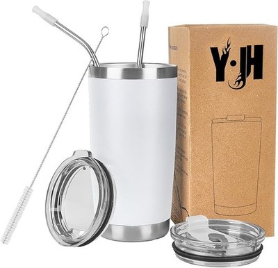 Y·J&H 20 Unzen Thermo Edelstahl Reisebecher mit Deckel, Strohhalme, BPA-frei