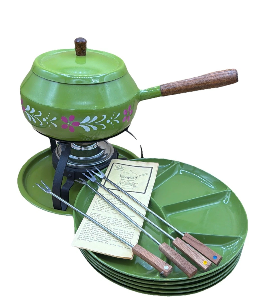 Vintage MCM Avocado Green Metal Fondue Pot Set Japan Mid Century Modern Retro
Opens in a new window