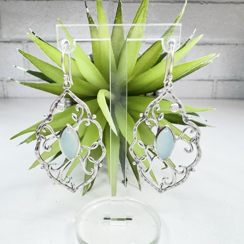 Silpada Wandering Ivy Chalcedony Stone Sterling Silver Filigree Dangle Earrings - Picture 7 of 9