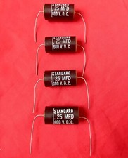 4 NOS .25 uF 600V Standard Black Tubular Capacitors Mylar Vintage test/work@600V