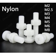 M2 M2.5 M3 M4 M5 M6 M8 White Nylon Phillips Cross Pan Head Screws With Hex Nuts