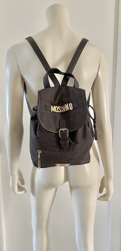 Moschino Backpack Bag Chocolate Brown Original Vintage Nylon Gold Letters 1990 - Picture 11 of 24