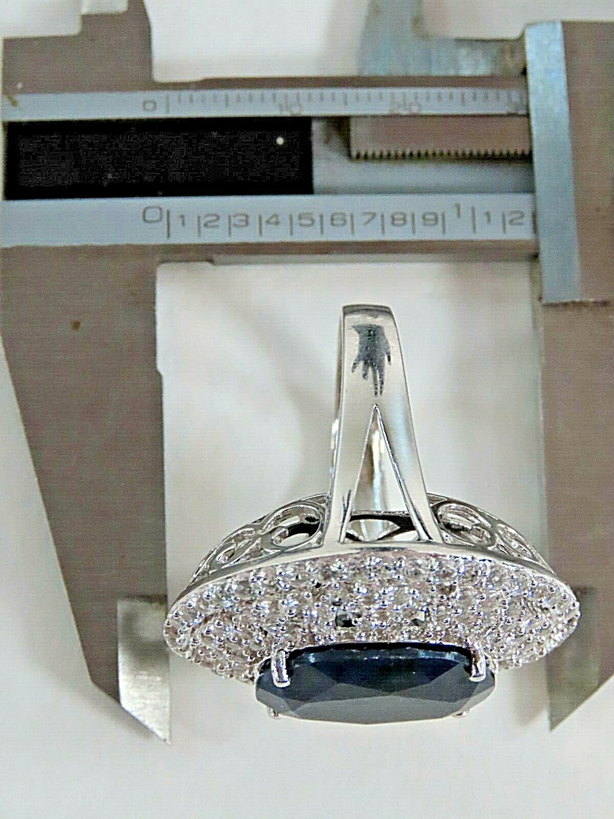 Blue Sapphire White Sapphire Platinum over Silver Designer Ring Sz 8.7 GLA Cert - Picture 10 of 12