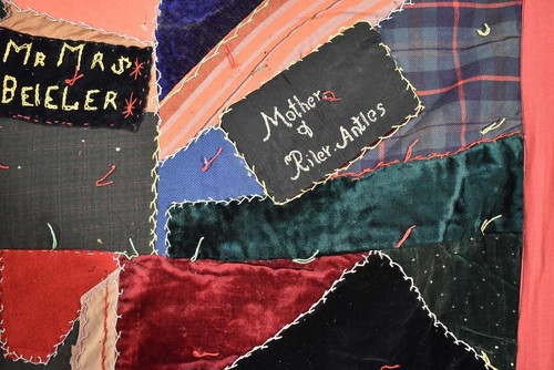UNUSUAL Vintage Authentic Amish Crazy Antique Quilt, Dated "1908!" - Picture 12 of 13
