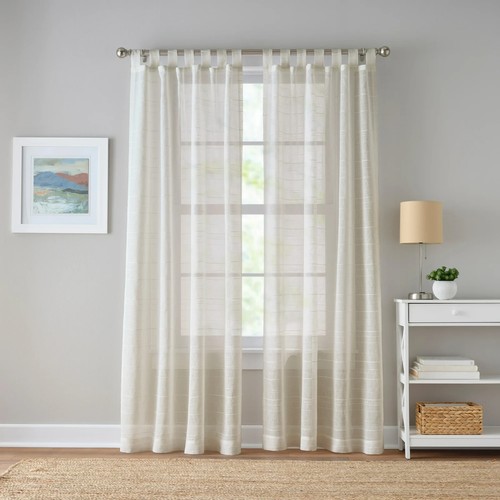 2 PACK 84 INCH TAB TOP SHEER PANEL BEIGE STRIPE CURTAINS 50X84 SINGLE PANEL ER1 - Imagen 2 de 4