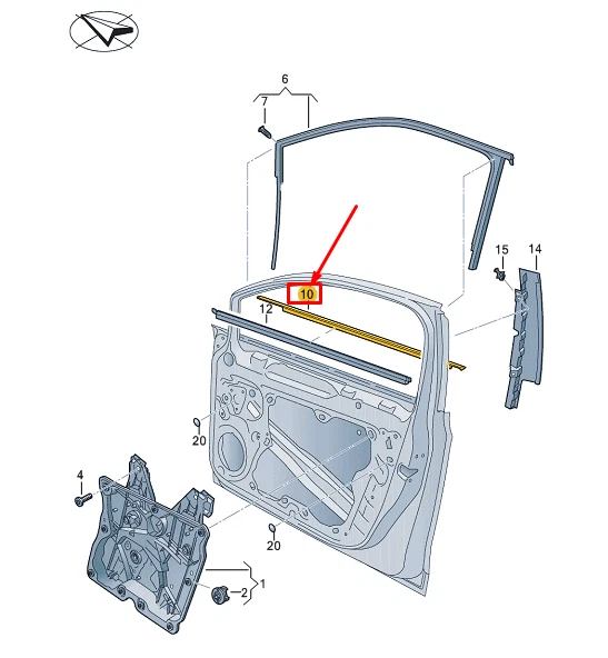 VW GOLF CD MK8 Front Left Outer Window Aperture Seal 5H4837477B5AP  