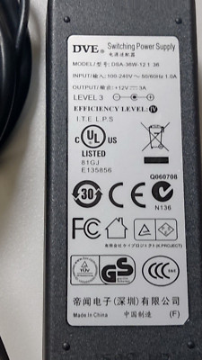 Original DVE Switching Adapter DSA-36W-12 12V 3A Netzteil Wechseladapter
