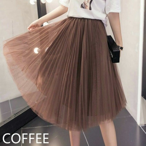 Lady Mesh Skirts Tulle TUTU Layered A-line Pleated Prom Princess Midi Sheer Cute - Picture 17 of 19
