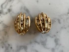 Vintage Jewelry - goldtone rhinestone earrings clip - - Crown Trifari