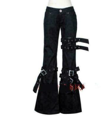 Mens Buckle Strap Pants Gothic Long Nightclub Bell-bottom Stage Trousers SPE