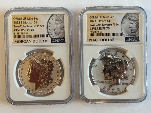 2023 S Morgan & Peace Silver Dollar $1 Reverse Proof Set NGC PF70 PF PR 70 PR70