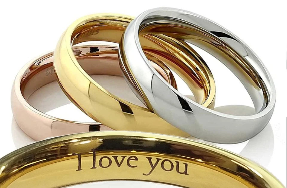 Anillo de media cúpula con banda de acero inoxidable clásico grabado personalizado ajuste cómodo  Foto 2 de 4