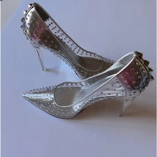 VALENTINO GARAVANI ROCK  STUD EMBELLISHED PUMPS CLEAR SILVER SIZE 41 US 11 NWOT
