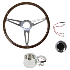 CJ Classic Trucks Steering Wheel Kit Wood Grain 15” 6-Bolt Slotted Smooth Cap...