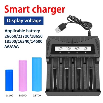 USB LCD Battery Charger for 3.7V-4.2V Lithium Battery NI-MH AA/AAA 1/2/4 Slots