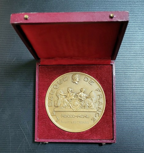 Banque de France 150 ème Anniversaire Belle Médaille en Bronze 68 mm 152 g 1950 - Picture 3 of 5