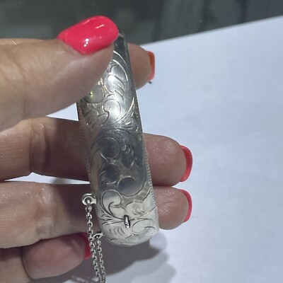 925 Sterling Silver Vintage Floral Vine Etched Bangle