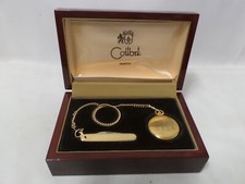 Colibri Swiss Quartz Pocket Watch 2 Blade Knife Gold Plated Wood Box Engraved