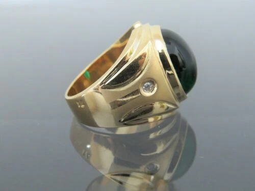 Anillo para hombre enchapado en oro amarillo de 14kt plata simulada esmeralda cabujón y diamantes Foto 2 de 3