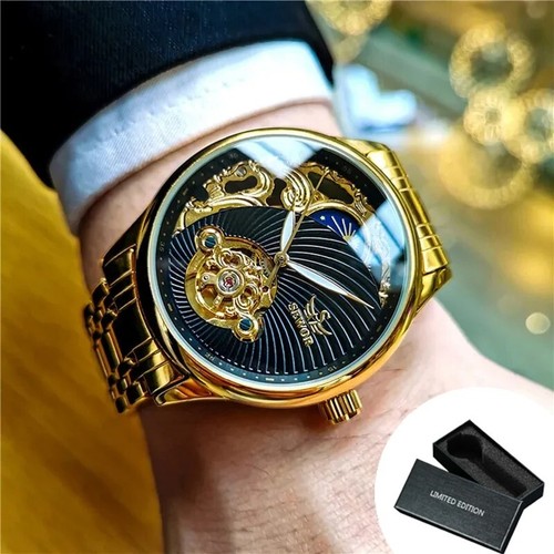 Luxus Gold Armbanduhr Automatik Uhr Herren leuchtende mechanische Uhren Männer