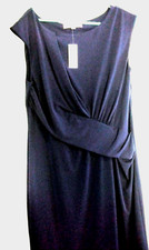 NWT Loft  knee-length dress cap sleeves front drapery lined Navy Blue 12