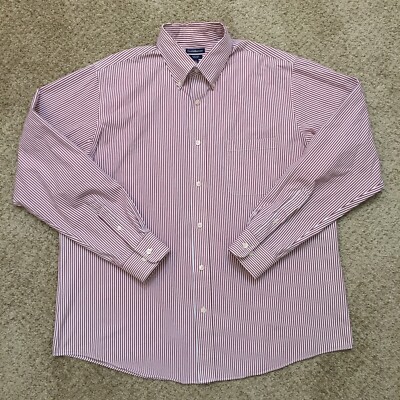 Croft & Barrow Shirt Men's 17.5 Slim Fit Red Striped Long Sleeve Button Down 
