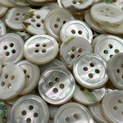 Iridescent White Oyster/Trocas Shell Button Wht/Green Back 15mm 5/8'' 2hole