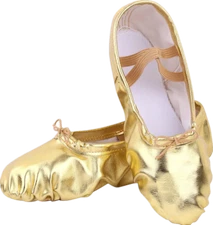Gold Silver PU Leather Ballet Dance Split-Sole Slipper Shoes Toddler Girl Women
