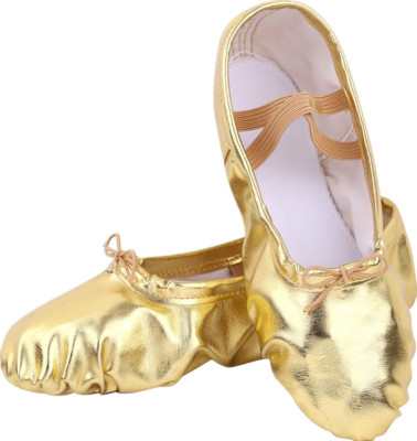 Gold Silver PU Leather Ballet Dance Split-Sole Slipper Shoes Toddler Girl Women