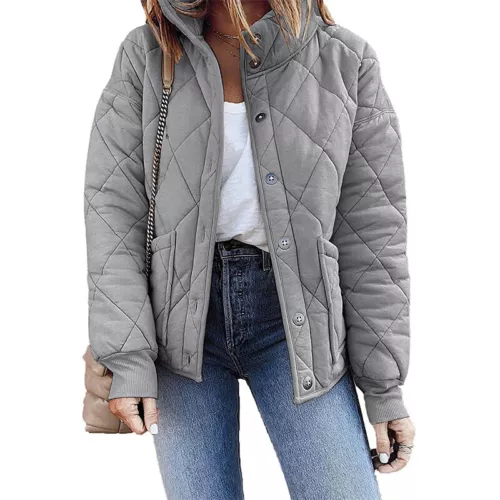 Giubbotto donna piumino con bottoni donna invernale tasche manica lunga trapuntato largo*/ - Foto 3 di 34