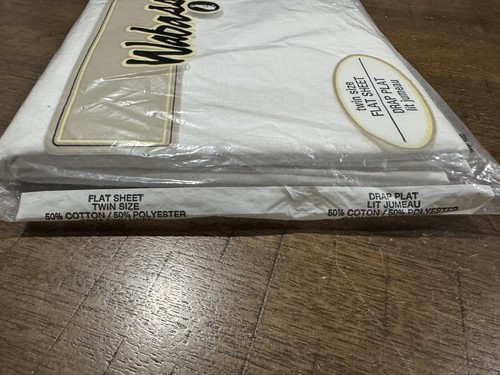 Vtg NIP Wabasso Twin Size Flat Sheet White 50/50 Cotton Polyester Made in Canada - Picture 3 of 5
