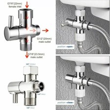 7/8" 1/2" T-adapter Valve 3-Way Brass For Toilet Bidet Shower Head Diverter
