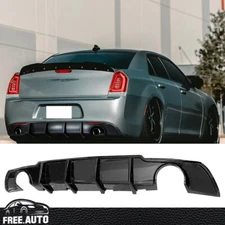 Fits 15-23 Chrysler 300 4 Larger Fins Rear Bumper Diffuser Gloss Black PP