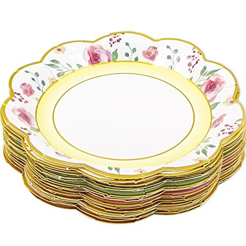 24 Pack Vintage Floral Paper Plates Disposable Tableware for Party Wedding - Picture 2 of 7