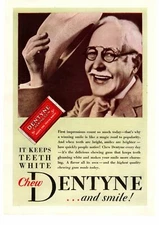 1929 Dentyne Chewing Gum 5¢ "Keeps Teeth White" Hat Bow Tie Smile Color Print Ad