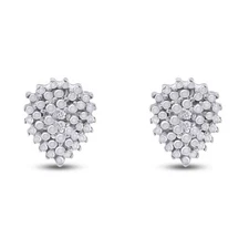 Pear Cluster Stud Earrings Natural Round Diamond 925 Sterling Silver