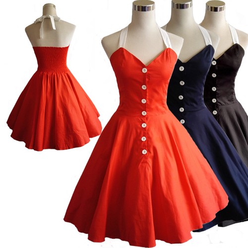 Women's Vintage 50s 60s Rockabilly Retro Swing Pinup Evening Party Dress Navy*5 - Picture 13 of 23