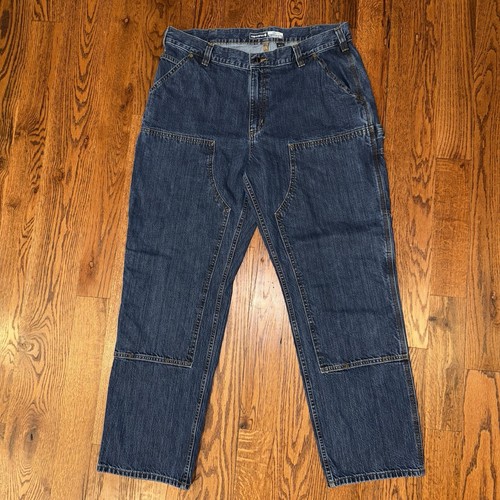 Carhartt Loose Fit Double Knee Jeans Cargo Carpenter Men’s 38x32 Dark Blue Wash - Picture 2 of 6