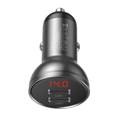 Autoladegerät in Grau 2x USB 4.8A 24W mit LCD für den Zigarettenanzünder