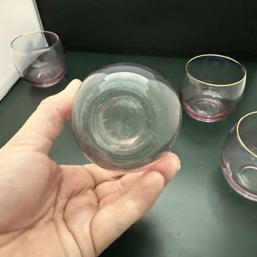Set Of 5 Vintage Pink Iridescent Highball Bar Stemless Cocktail Glasses Gold Tim - Picture 17 of 20