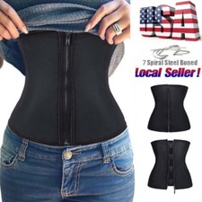 Women Latex Rubber Corset Body Shaper Waist Trainer Underbust Zipper Cincher US