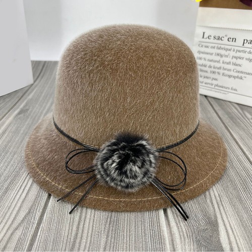 Retro Women Wool Felt Bucket Cap Ladies Cloche Church Bowler Hat Winter Elegant - Picture 8 of 27