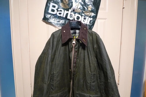 BARBOUR- A200 BORDER WAX COTTON JACKET - SAGE - MADE @ UK - EXCELLENT - 48 - product listing photo