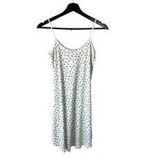 Vintage 90s White Blue Micro Floral Spaghetti Strap Knee Length Dress Medium