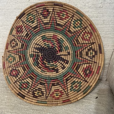 Hand Woven Coiled Rolled Native American Basket Round 14  Diameter