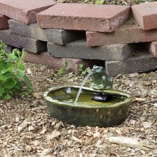 Frog Glazed Ceramic Outdoor Solar Water Fountain - 7 in by Sunnydaze