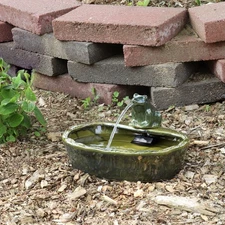 Frog Glazed Ceramic Outdoor Solar Water Fountain - 7 in by Sunnydaze