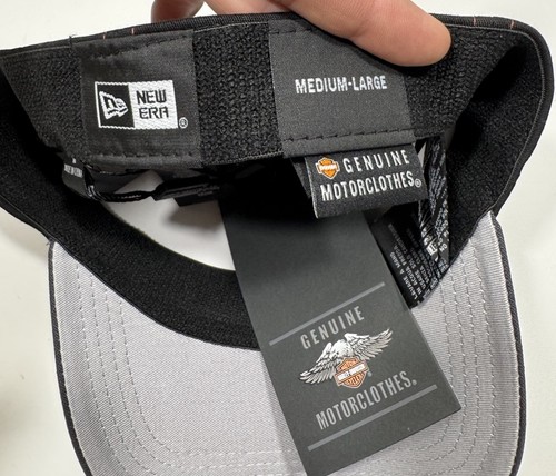 NEW ERA 39THIRTY Harley Davidson Men Stretch Fit Black Orange Baseball Hat M/L - Picture 8 of 8